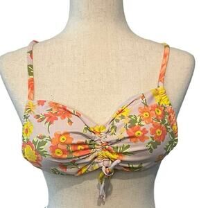 Aerie women’s bandeau bikini top orange floral size M  removable medium pads